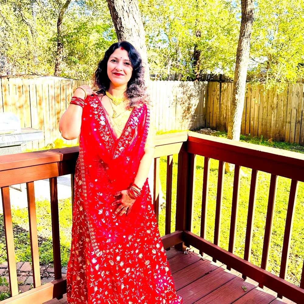 Bridal Occasions Cherry Red and Golden color  lehnga ,Blouse and stole (duppata)
